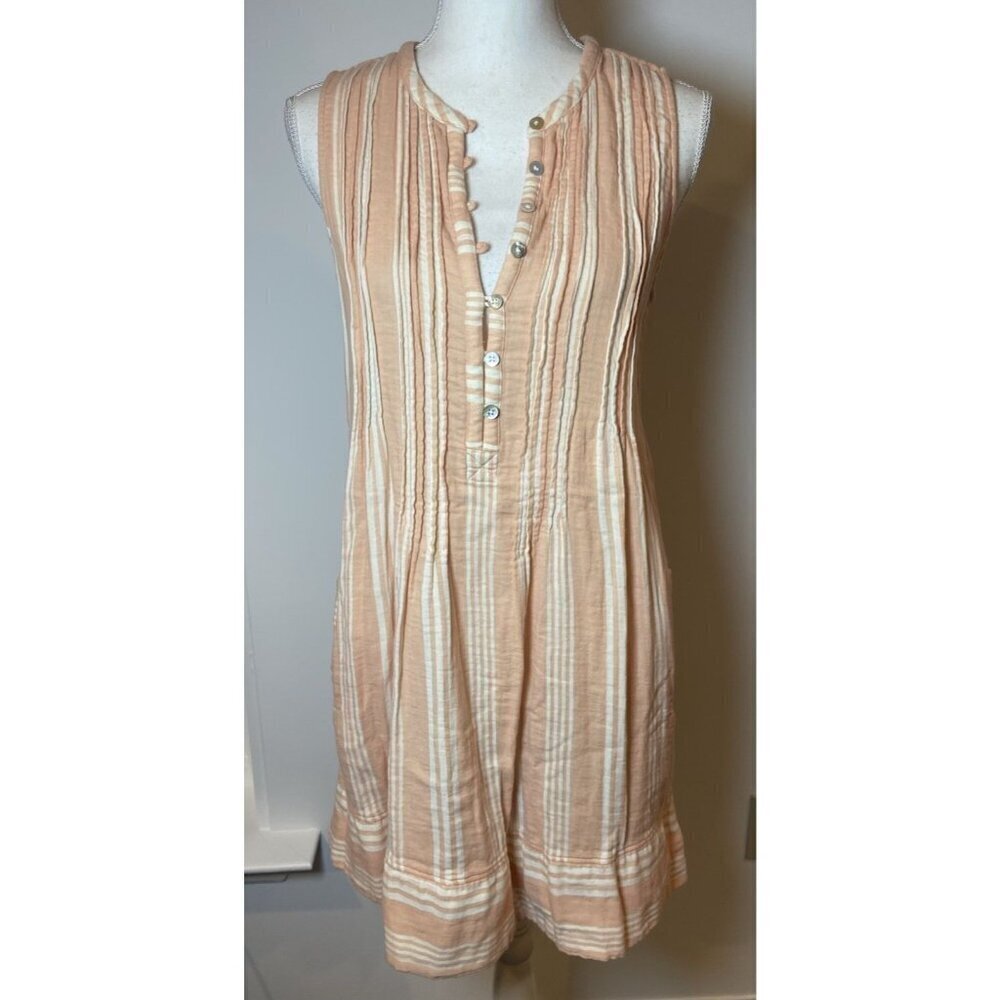 Faherty Peach and White Striped Sleeveless Cotton Dress